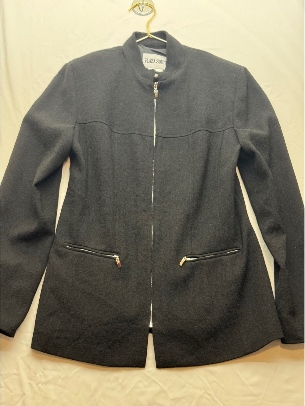 Vintage Plaza South Structured Black Zip-Up Blazer Jacket medium 8/10
